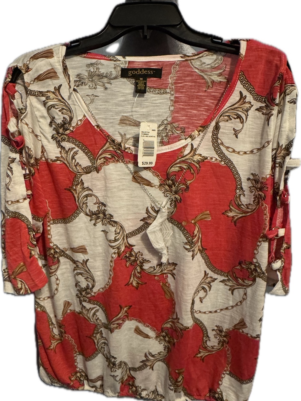 Goddess Coral and Cream Chain-Print V-Neck Tunic